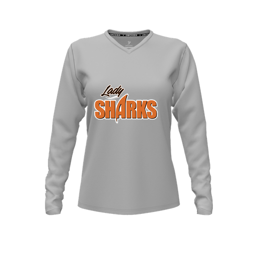 [CUS-DFW-TEES-CMF-VNK-LSL-GRY-FYXS-LOGO1] Decker Comfort T-Shirt (Female Youth XS, Gray, V Neck, Logo 1, Long Sleeve)