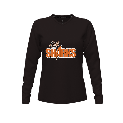 [FTLVPTBK-FYXS-LOGO1] Decker Performance T-Shirt (Female Youth XS, Black, V Neck, Logo 1, Long Sleeve)