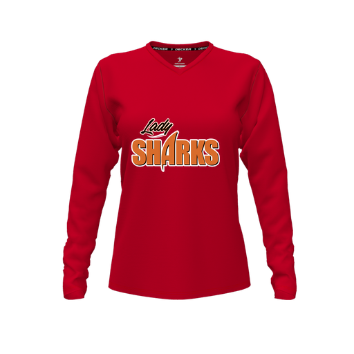 [FTLVPTRD-FYXS-LOGO1] Decker Performance T-Shirt (Female Youth XS, Red, V Neck, Logo 1, Long Sleeve)